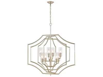 36'' Wide 8-Light Geometric Chandelier, Aged Silver