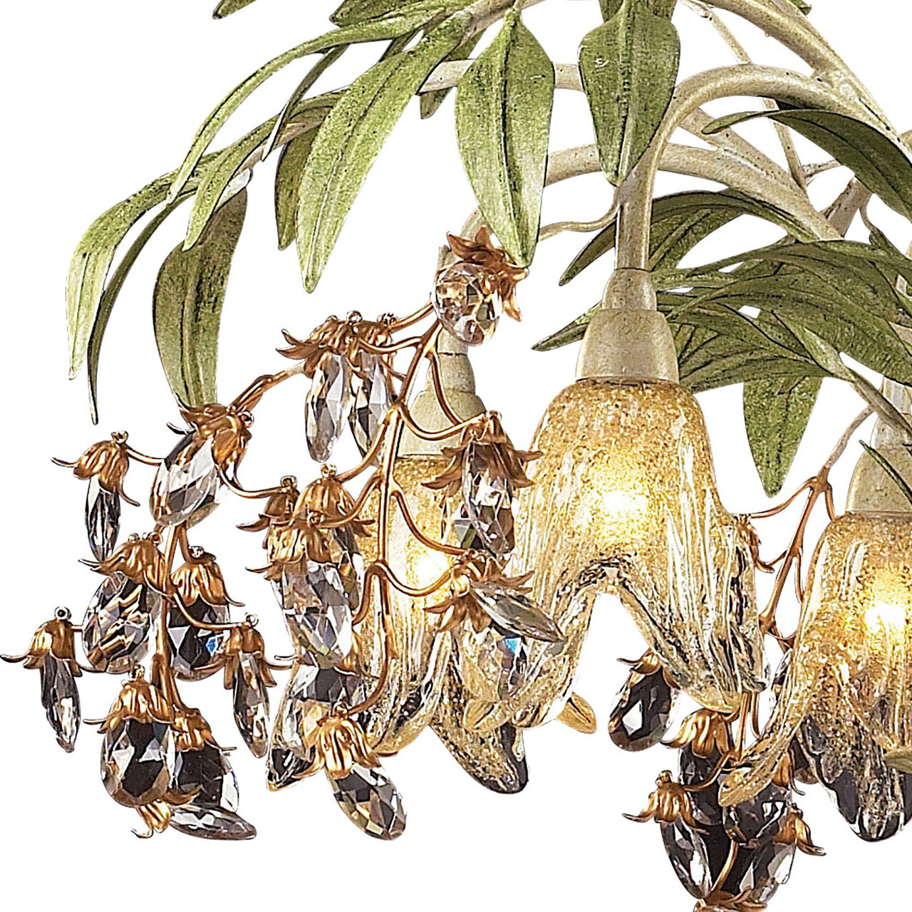 28'' Wide 6-Light Foliage and Art Glass Chandelier