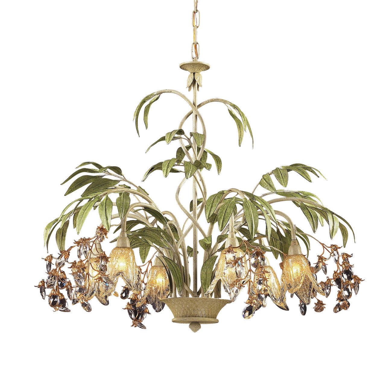 28'' Wide 6-Light Foliage and Art Glass Chandelier