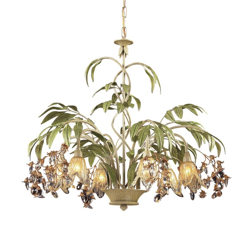 28'' Wide 6-Light Foliage and Art Glass Chandelier