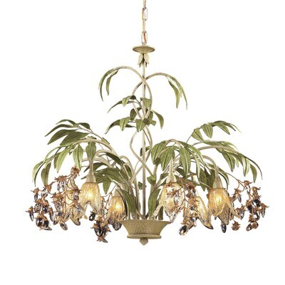 28'' Wide 6-Light Foliage and Art Glass Chandelier