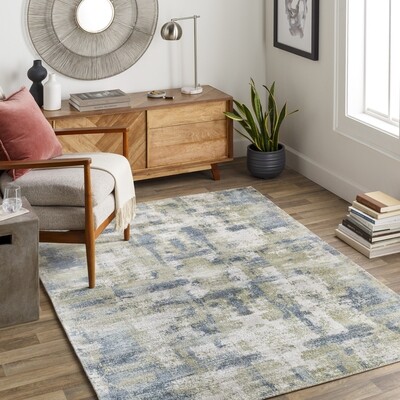 Contemporary Hand-Knotted Area Rug - 8' x 10' - Sage/Blue