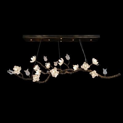 Magnolia and Tulip Frosted Glass Chandelier in Bronze