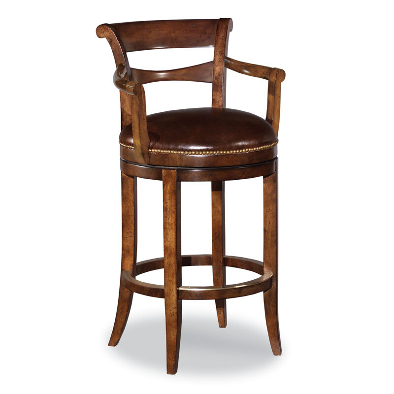 Traditional Leather Swivel Bar Stool