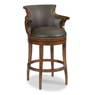 Leather Bar Stool with Nailhead Trim