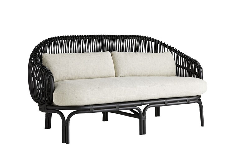 Mid-Century Black Rattan Settee