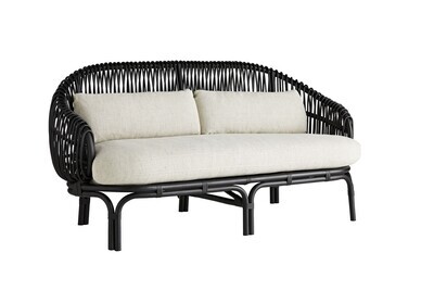 Mid-Century Black Rattan Settee