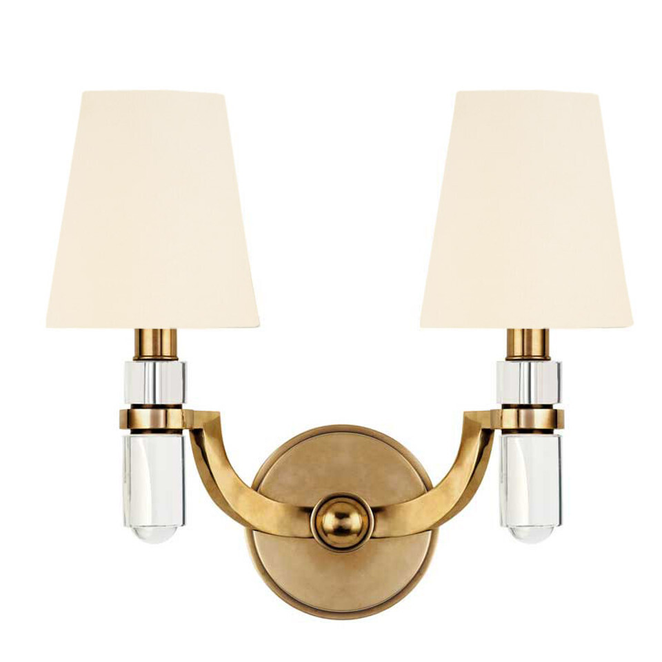 2-Light Armed Sconce with Shades, Finish:: Aged Brass