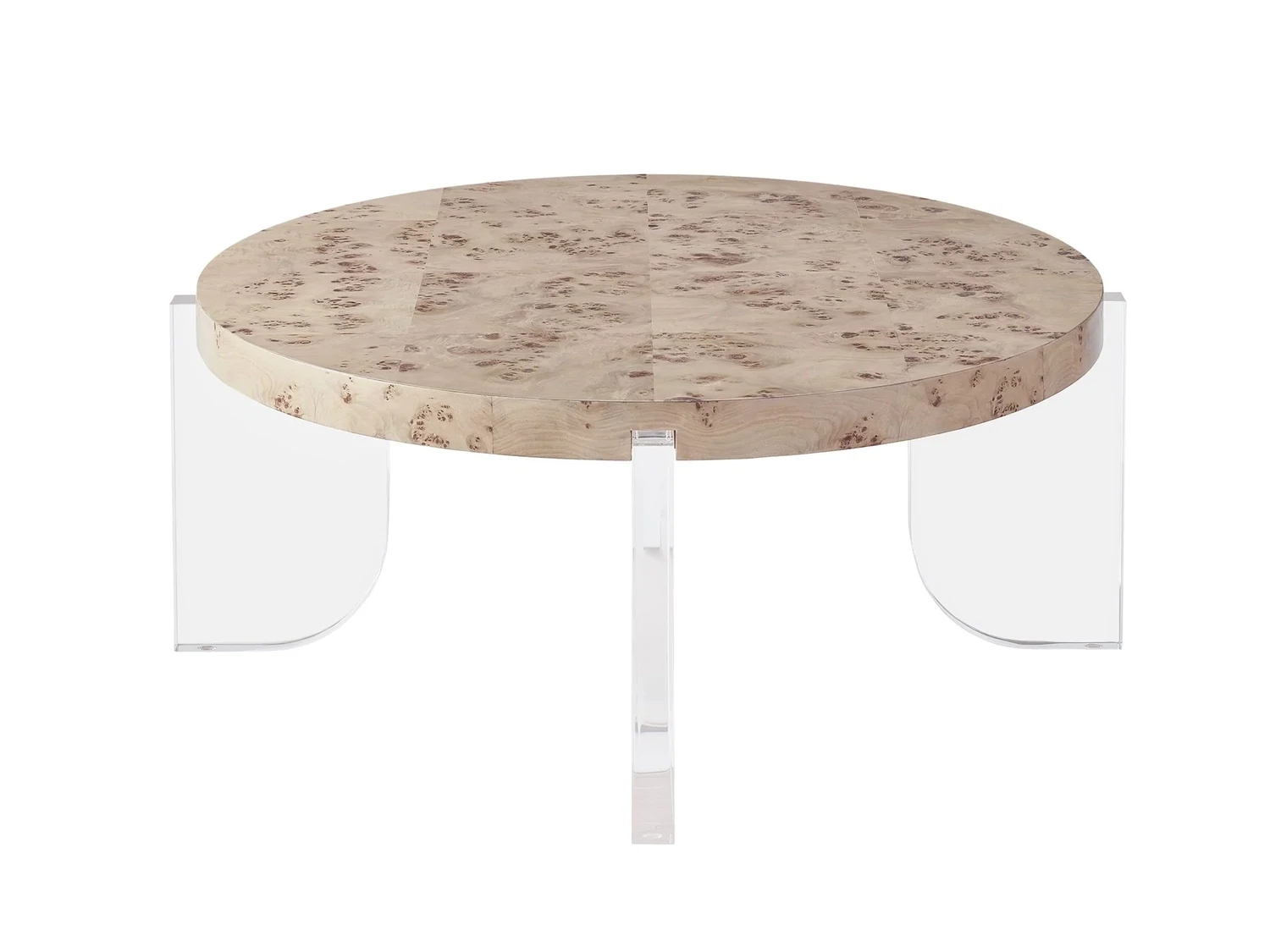Burlwood and Acrylic Cocktail Table