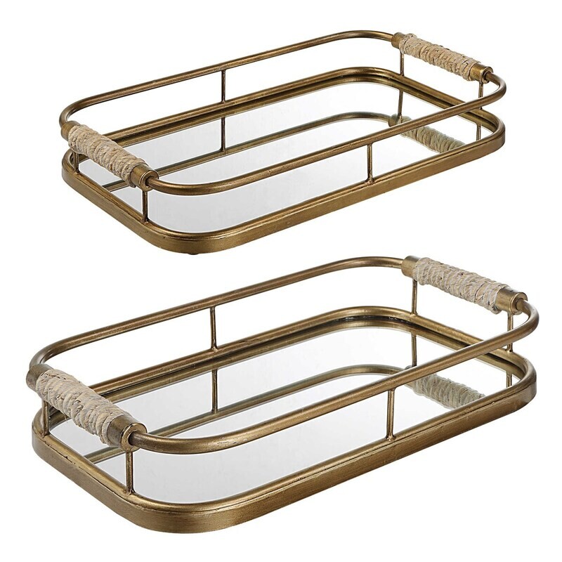 Set of 2 Mirrored Vanity Trays