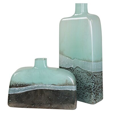 Set of 2 Aqua Art Glass Vases