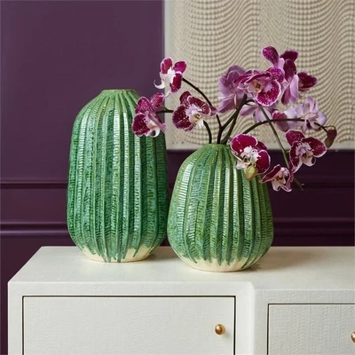 Organic Cactus Glazed Vases - Set of 2
