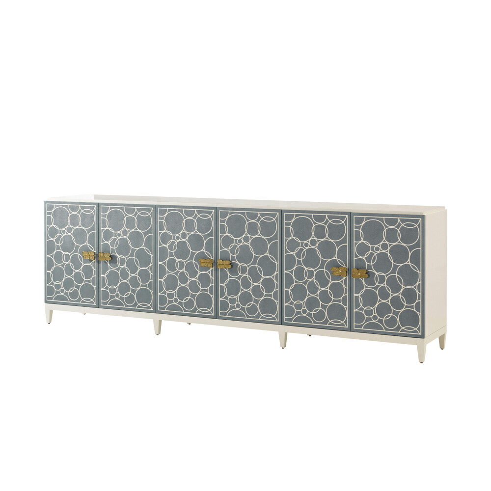 Modern 112-Inch Blue and White Media Cabinet