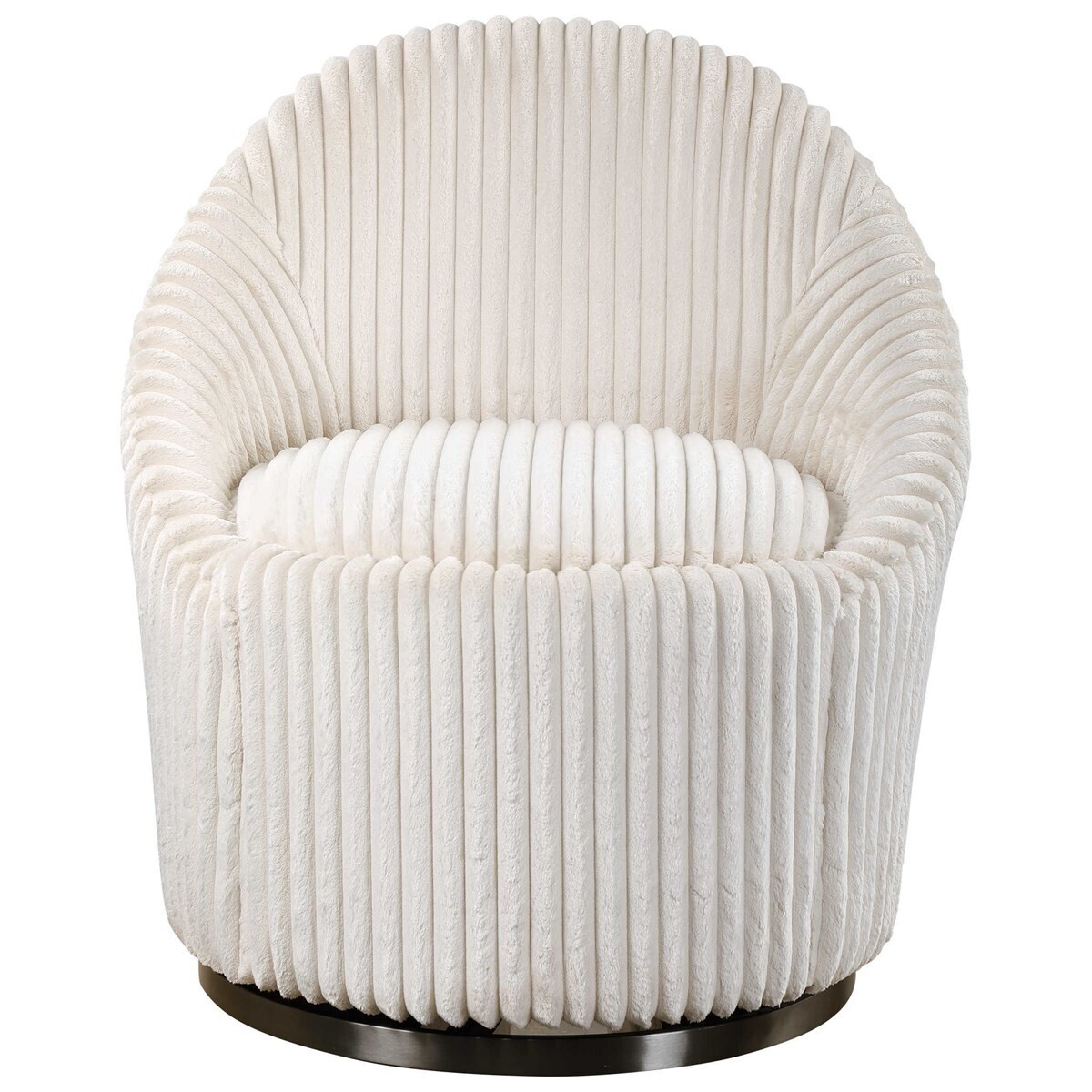 Fluted Ivory Chenille Swivel Chair