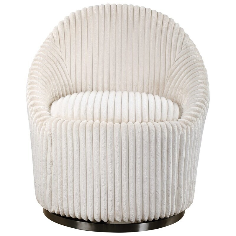 Fluted Ivory Chenille Swivel Chair