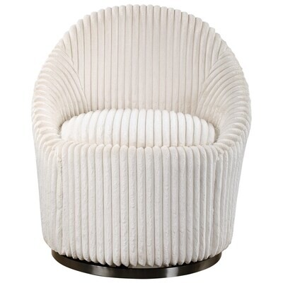 Fluted Ivory Chenille Swivel Chair
