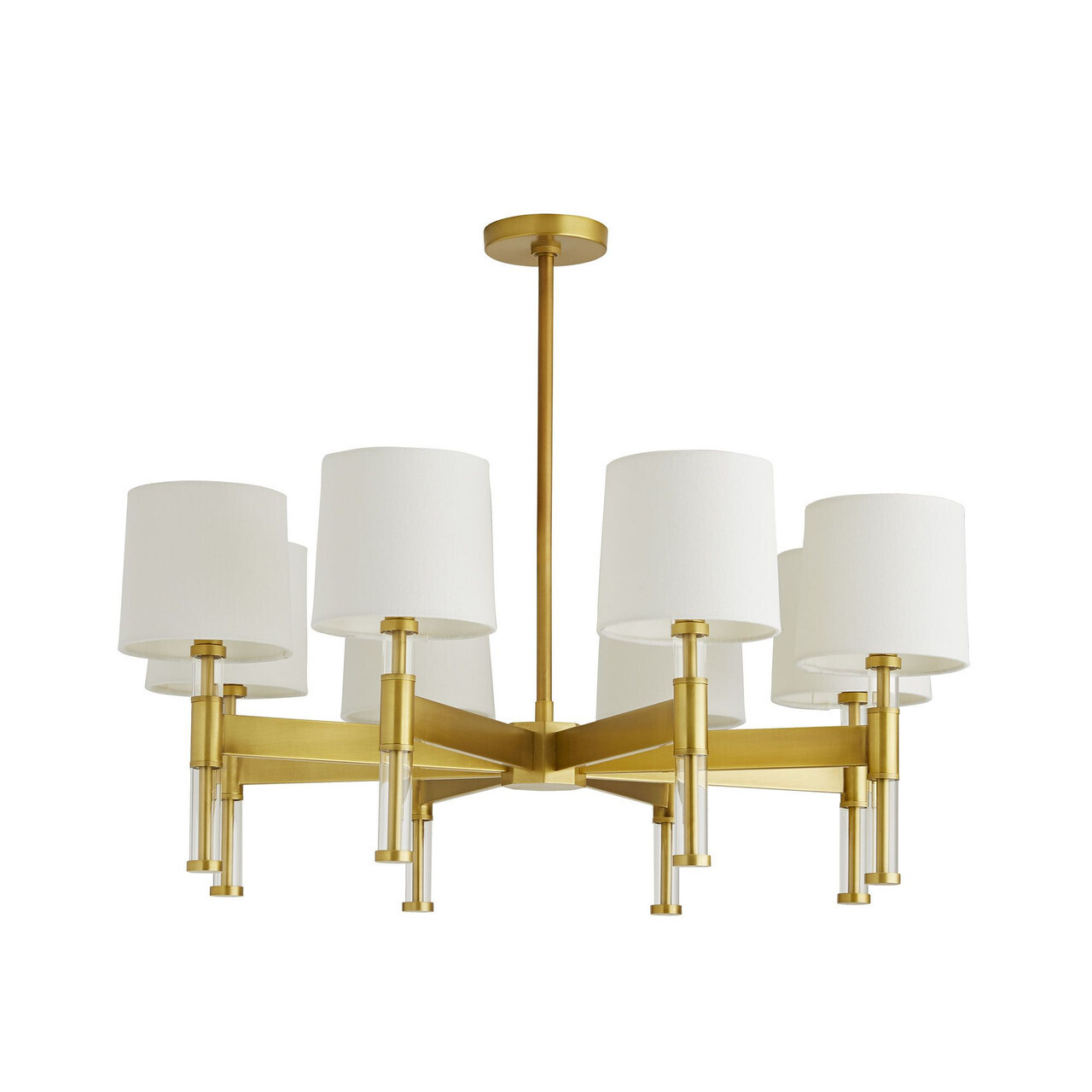Antique Brass and White Linen Chandelier