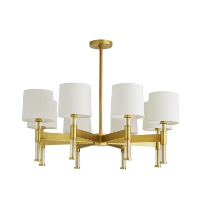Antique Brass and White Linen Chandelier