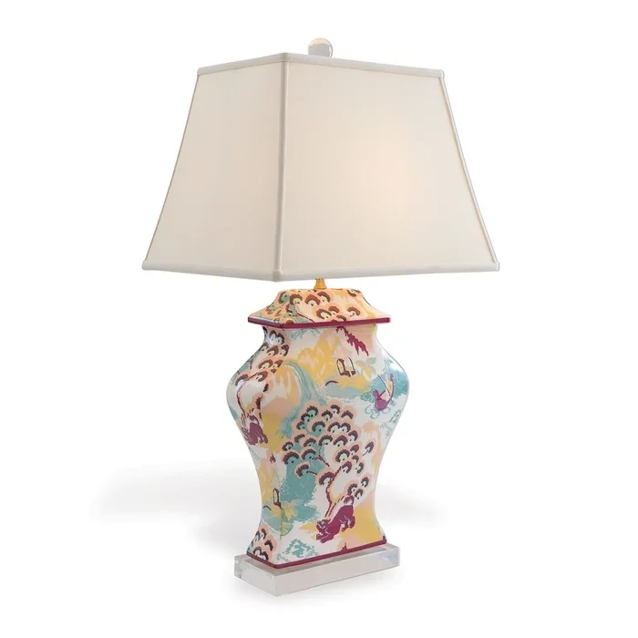 Coral and Blue Porcelain Table Lamp