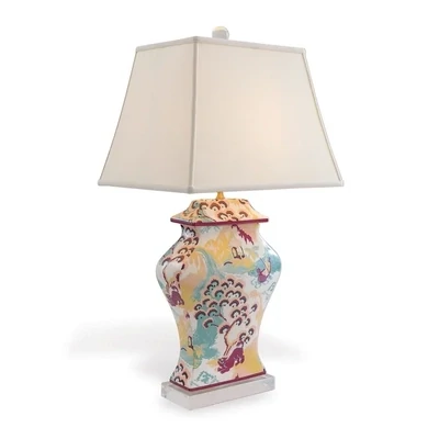Coral and Blue Porcelain Table Lamp