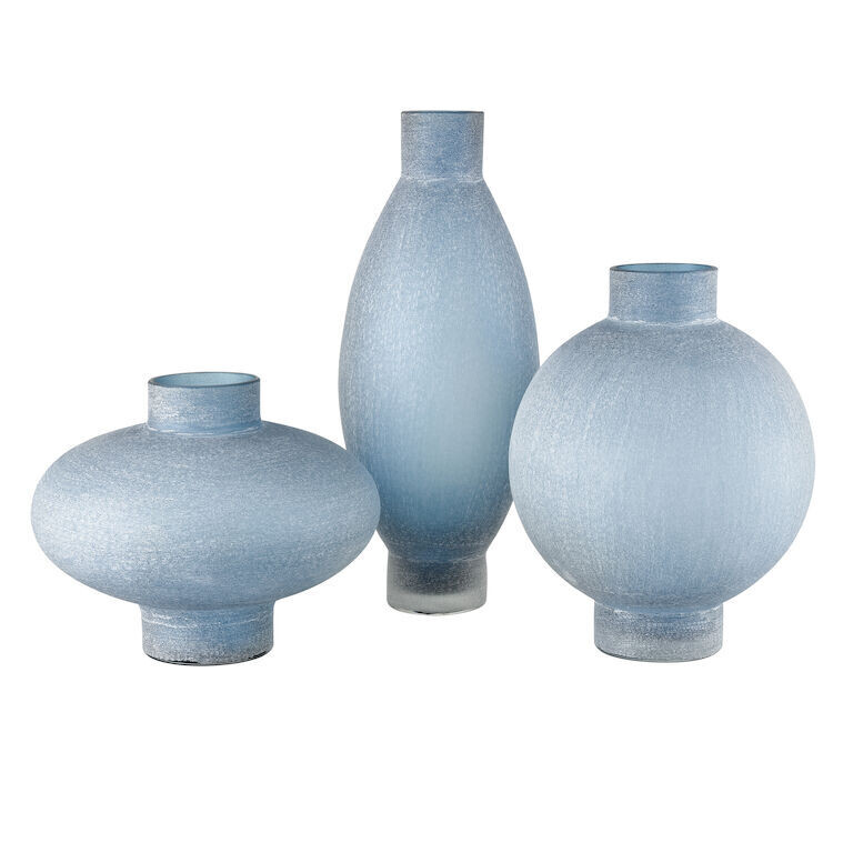 Coastal Blue Frosted Glass Vase - Set of 3