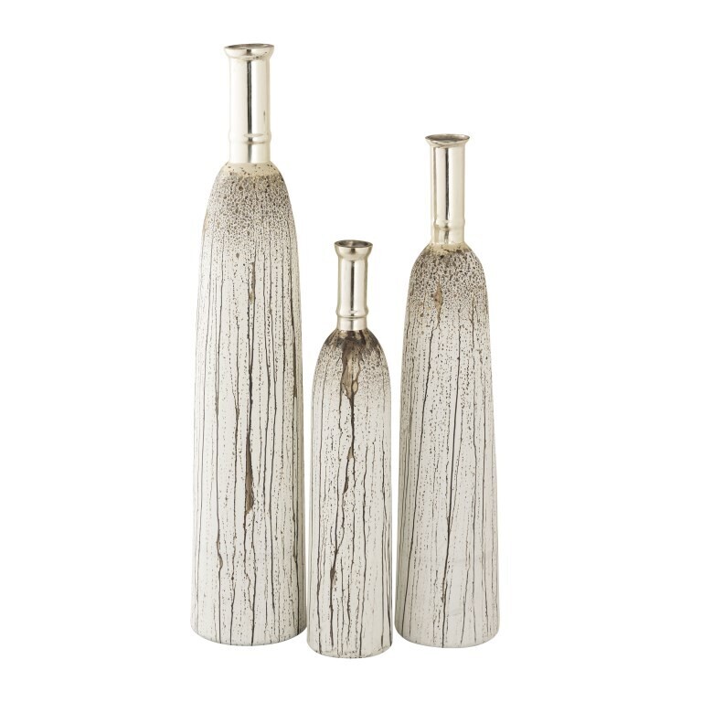 Tall Textured Glass Vases with Brushstrokes - Set of 3