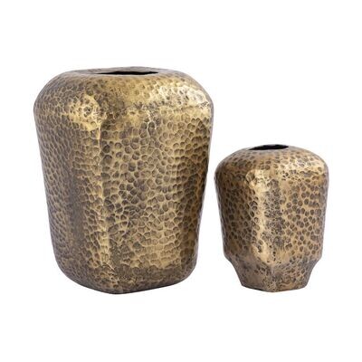 Set of 2 Hammered Aged Brass Vases