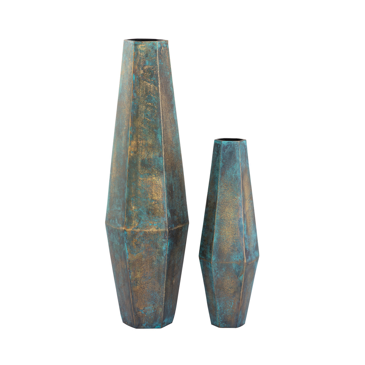 24" Tall Faceted Metal Vases - Set of 2