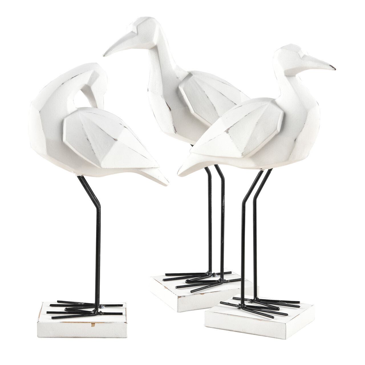 Set of 3 Modern White Resin Bird Figurines