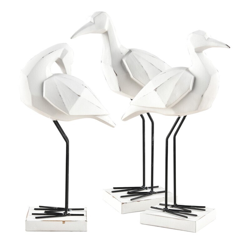 Set of 3 Modern White Resin Bird Figurines