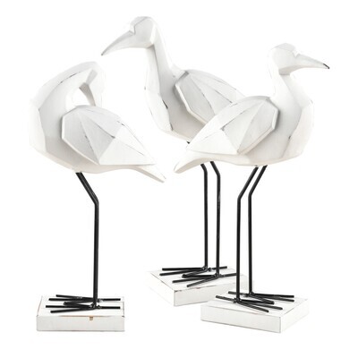 Set of 3 Modern White Resin Bird Figurines