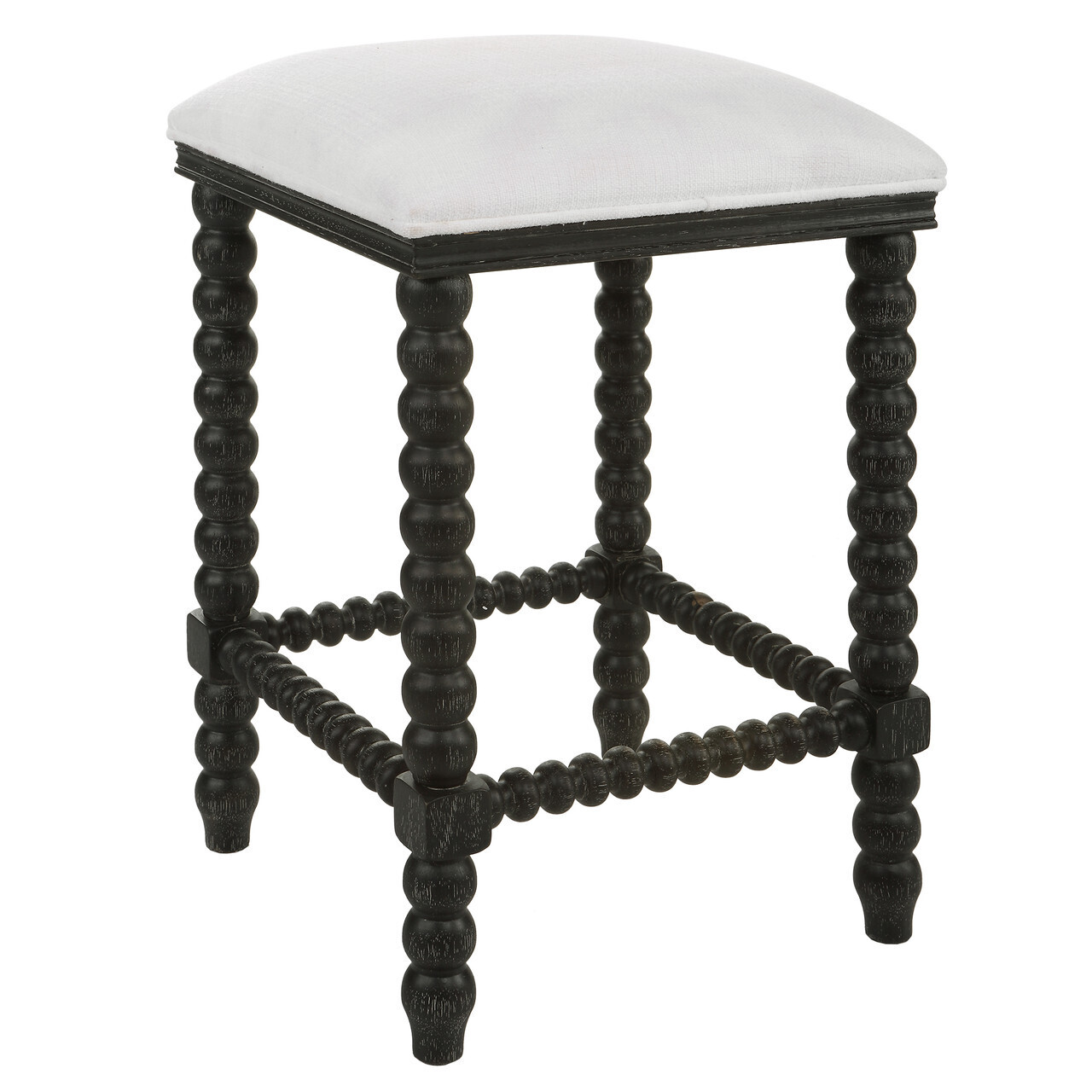 Black Upholstered Backless Counter Stool