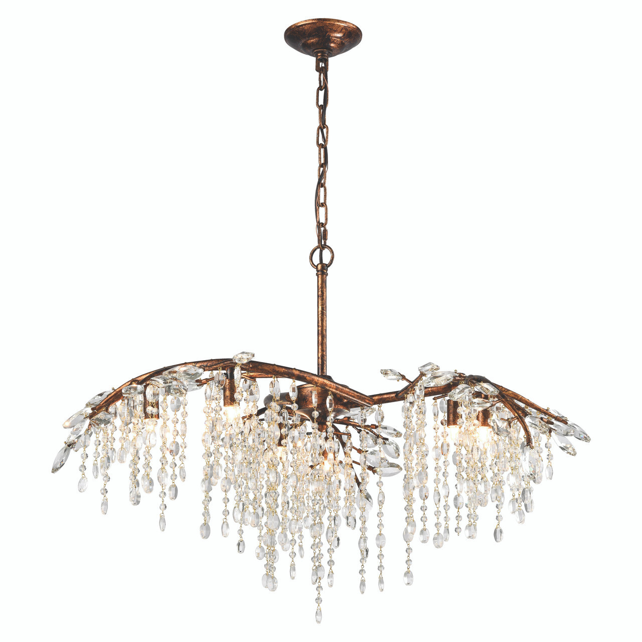 Modern Linear 32'' Wide 6-Light Crystal Branch Chandelier