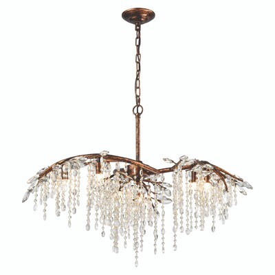 Modern Linear 32'' Wide 6-Light Crystal Branch Chandelier