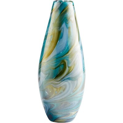 Multi Colored Blue Art Glass Vase - Medium