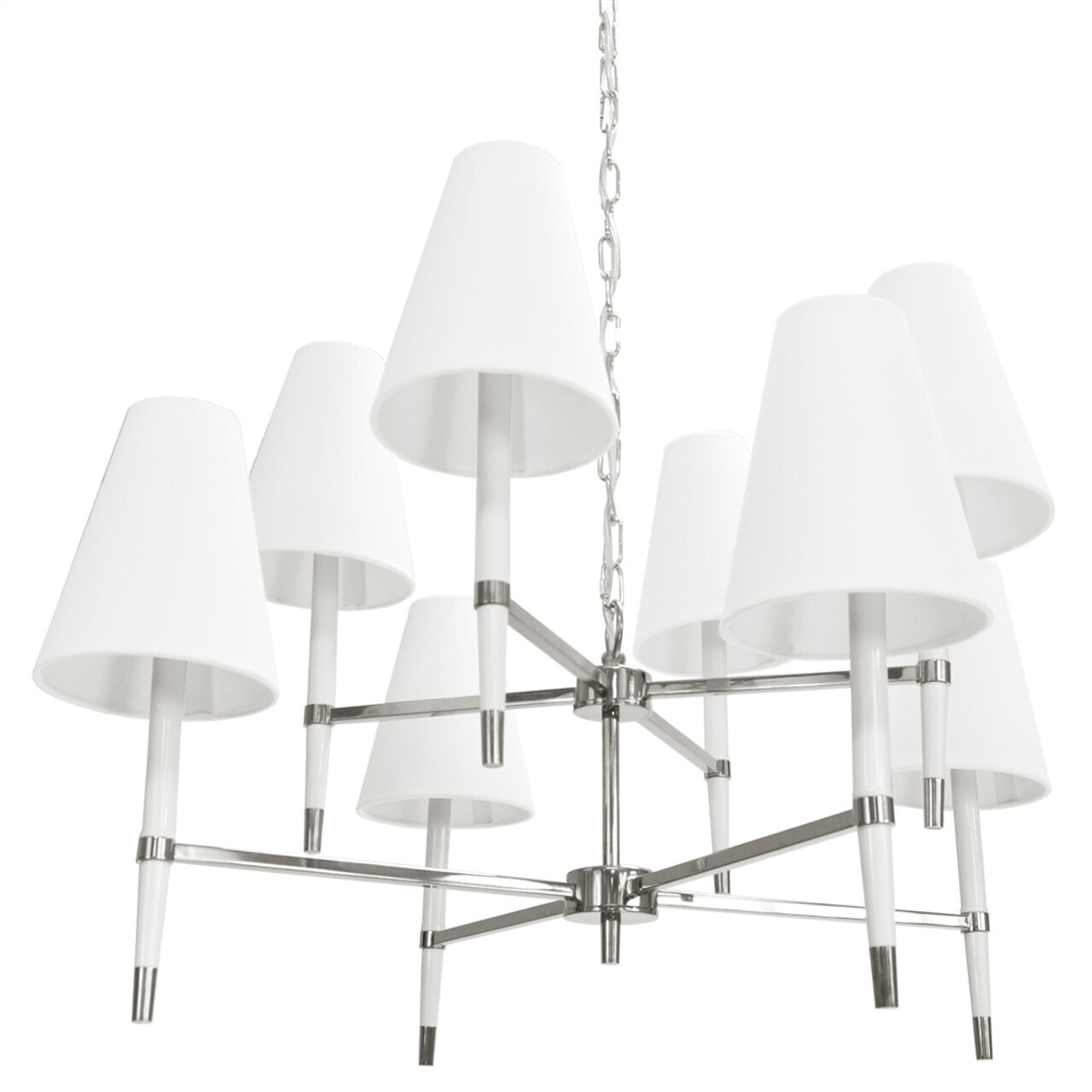 White and Polished Nickel Two-Tier Chandelier