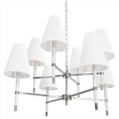 White and Polished Nickel Two-Tier Chandelier