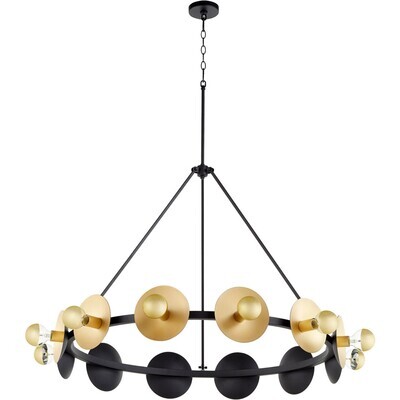 Noir and Gold Leaf 12-Light Wagon Wheel Chandelier