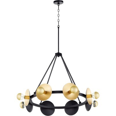 Noir and Gold Leaf 8-Light Wagon Wheel Chandelier