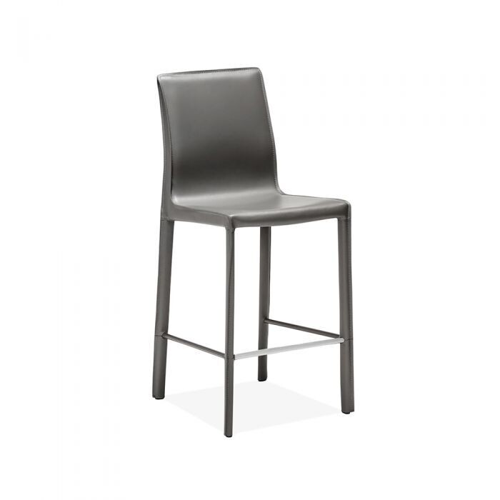 Modern Grey Leather Upholstered Iron Counter Stool
