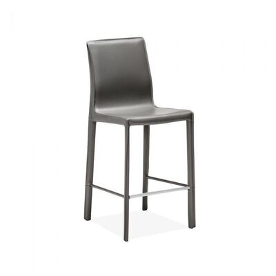 Modern Grey Leather Upholstered Iron Counter Stool