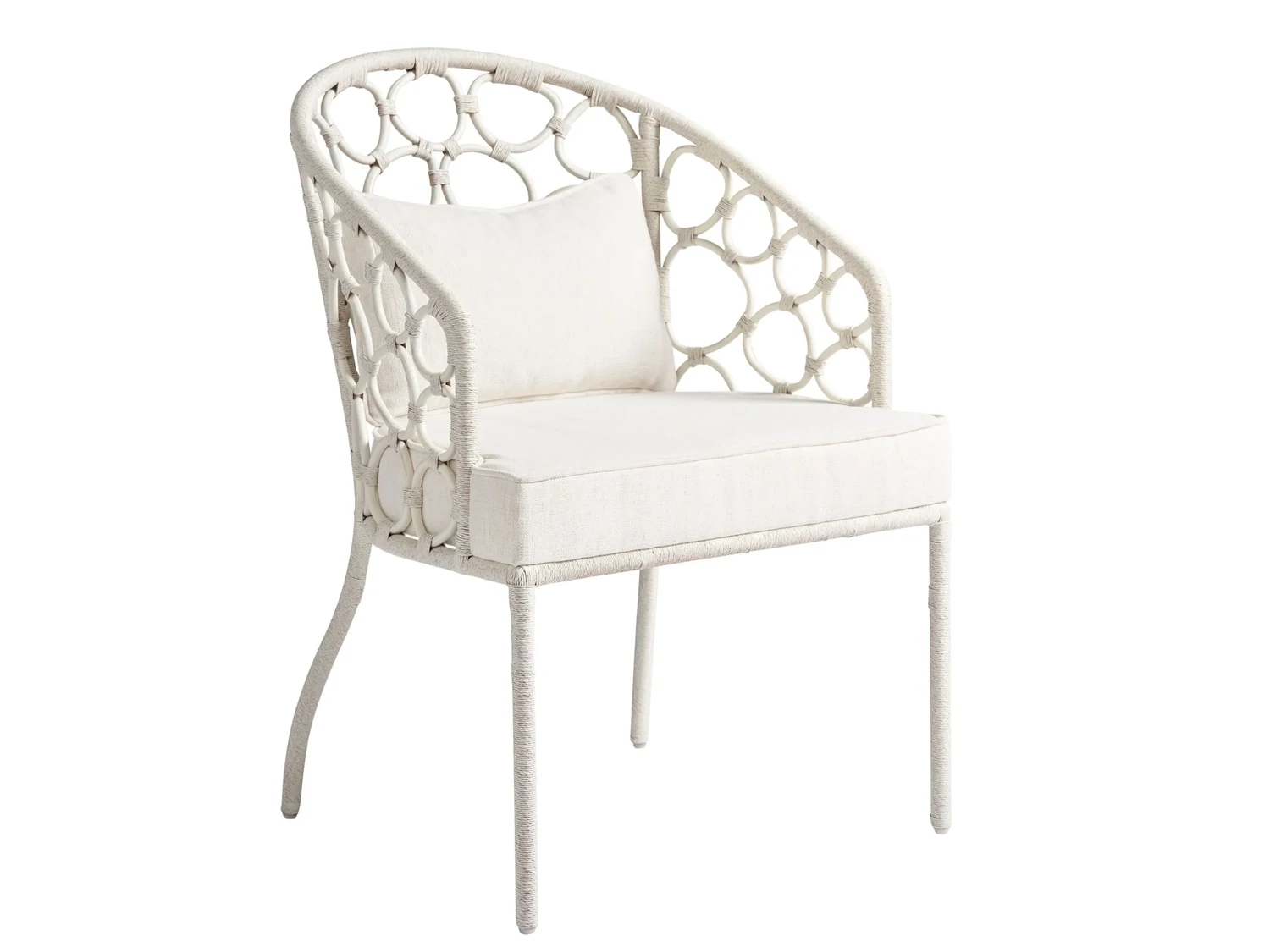 White Painted Rattan Upholstered Dining Chair