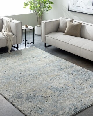 Blue Gray Abstract 7'10" x 10' Transitional Area Rug