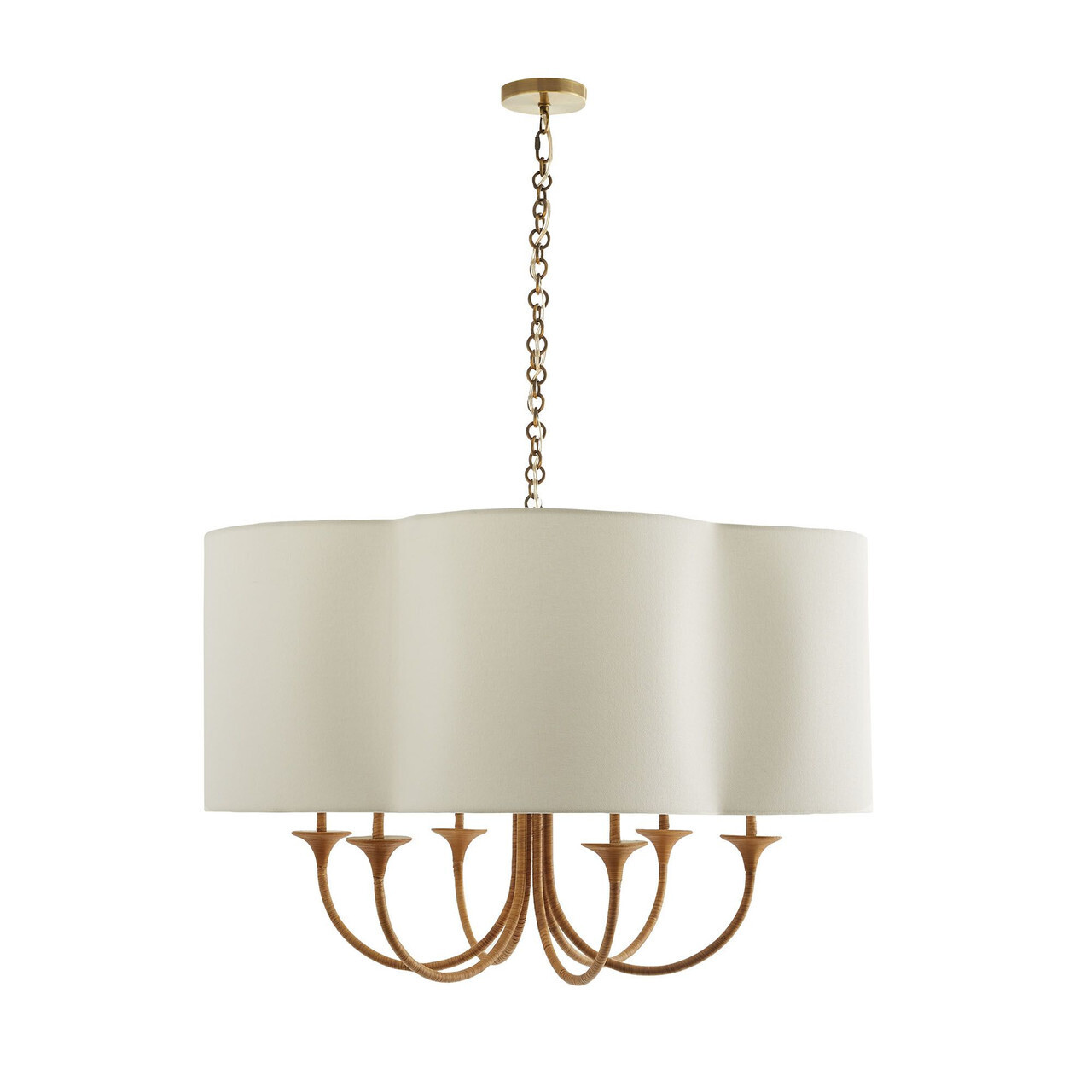 Natural Rattan 6-Light Chandelier with Linen Shade