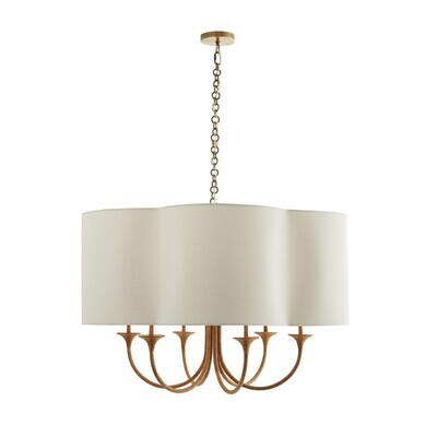 Natural Rattan 6-Light Chandelier with Linen Shade