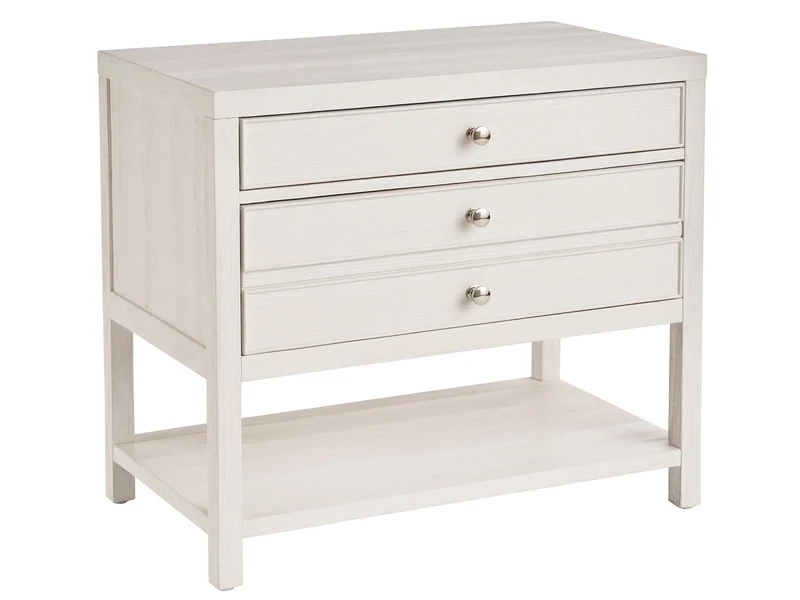 White 3-Drawer Nightstand with Lower Shelf