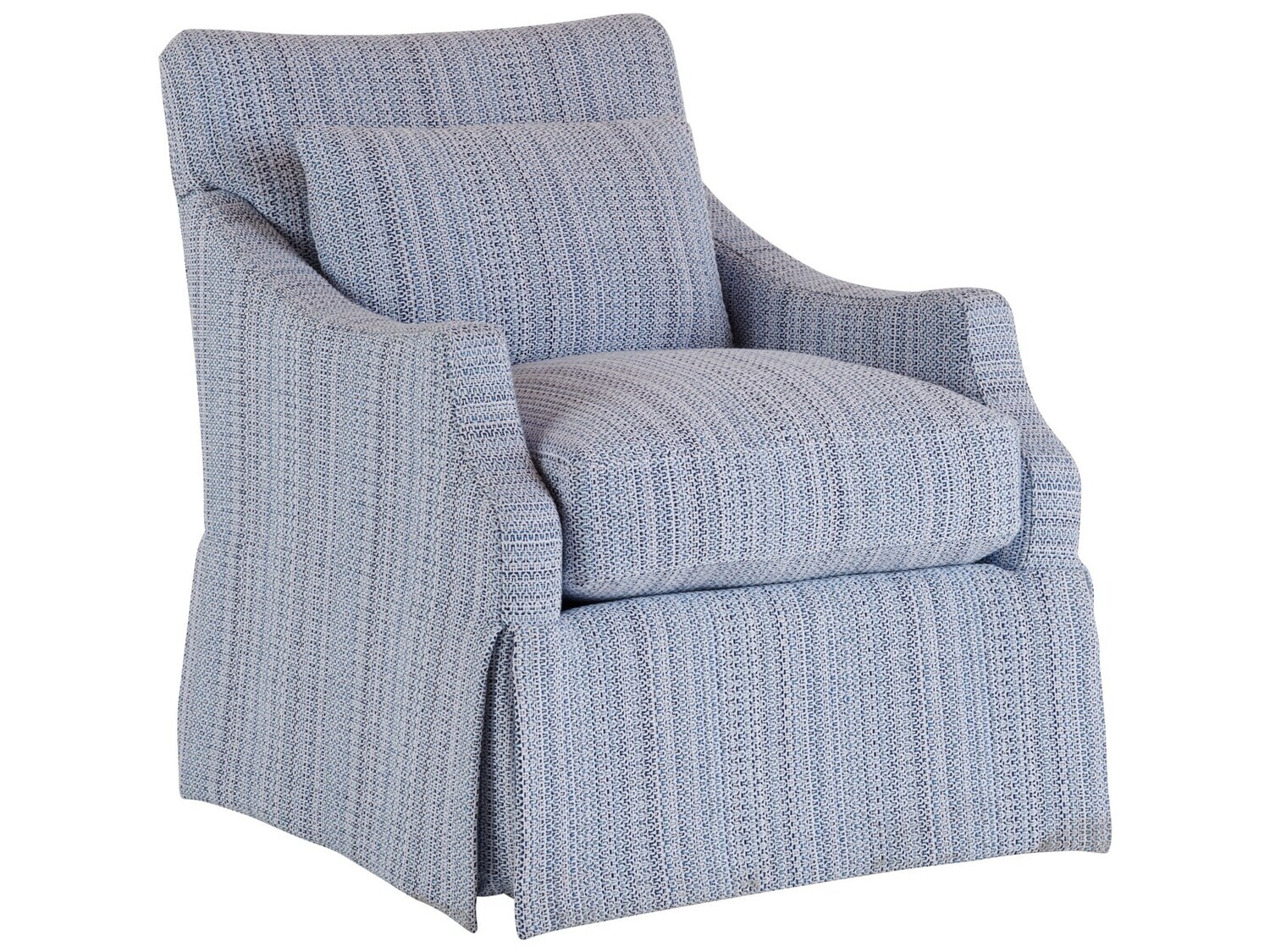 Skirted Blue Swivel Accent Chair with Lumbar Pillow
