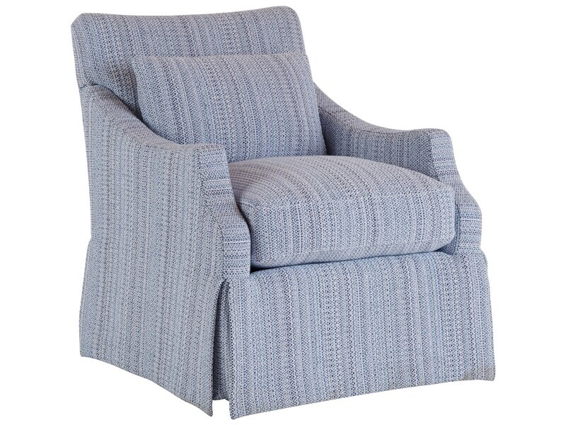 Skirted Blue Swivel Accent Chair with Lumbar Pillow