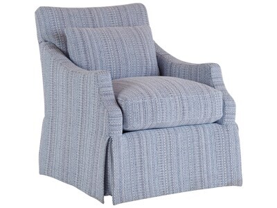 Skirted Blue Swivel Accent Chair with Lumbar Pillow