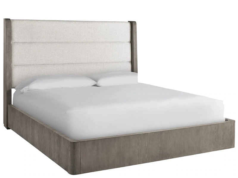 Upholstered Low Profile King Bed in Weathered Oak
